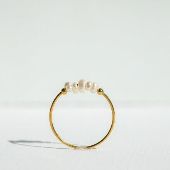 Dainty Pearl Ring sz 5-8 Pearl Gold Ring Waterproof Gold Ring Stack PRETTY - Picture 3 of 10